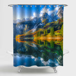 Rocky Mountain Summit Reflecting In Crystal Clear Lake Water Shower Curtain - Multicolor