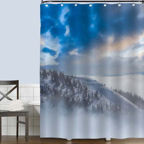 Snowbound Mountain Slope in a Dense Mist Shower Curtain - Blue Grey