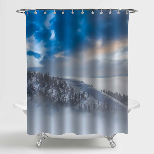 Snowbound Mountain Slope in a Dense Mist Shower Curtain - Blue Grey