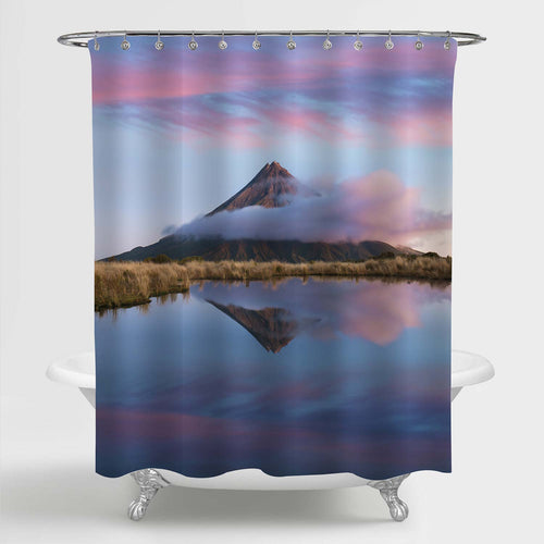 Volcano Taranaki under the Blue Sky Shower Curtain - Blue Purple