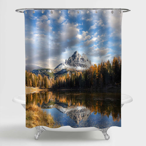 Alpine Lake Under Bright Sunlight Shower Curtain - Blue Gold