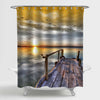 Sunset Over the Wooden Pier Shower Curtain - Gold Brown