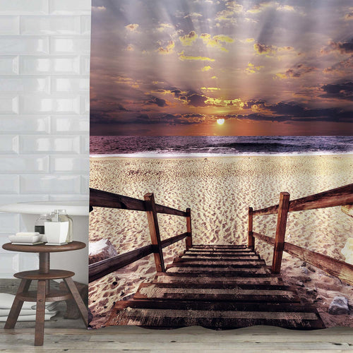 Wooden Boardwalk on the Beach Shower Curtain - Brown Sand