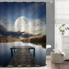 Fishing Pier on a River Under Full Moon Shower Curtain - Blue Grey