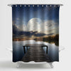 Fishing Pier on a River Under Full Moon Shower Curtain - Blue Grey