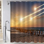 View of a Planet from Space During Meteorite Impact Shower Curtain - Gold Brown