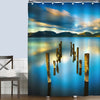 Lonely Broken Wooden Boardwalk on the Lake Shower Curtain - Blue