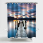 Sunrise on Lake Dock Shower Curtain - Blue