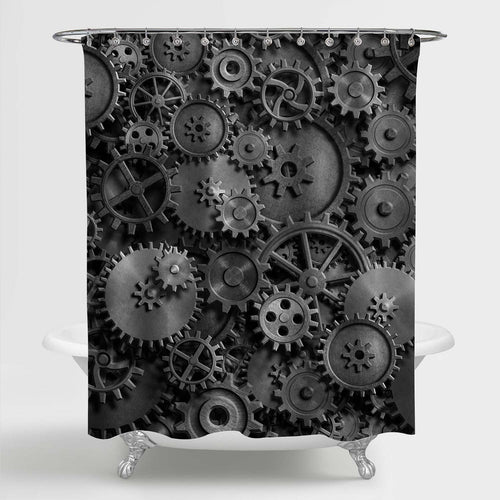 Metalic Gears and Cogwheels Background Shower Curtain - Grey