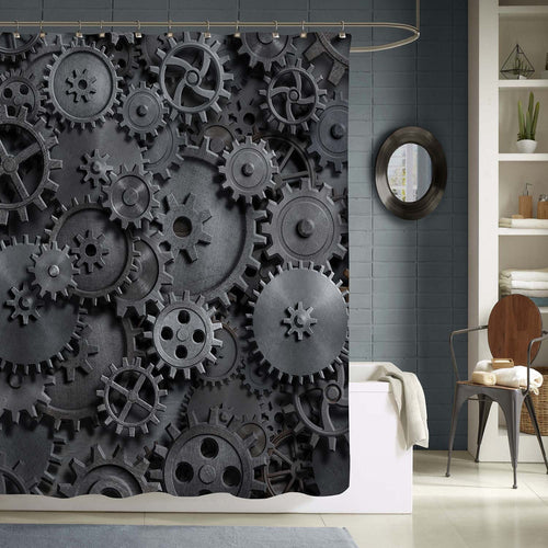 Cogwheels and Metal Gears Shower Curtain - Grey