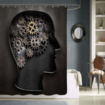 Brain Model Concept Made from Gears and Cogwheels in Metal Plate Shower Curtain