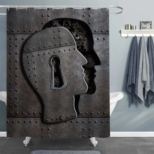 Open Brain Door with Metal Gears and Cogs Shower Curtain - Grey