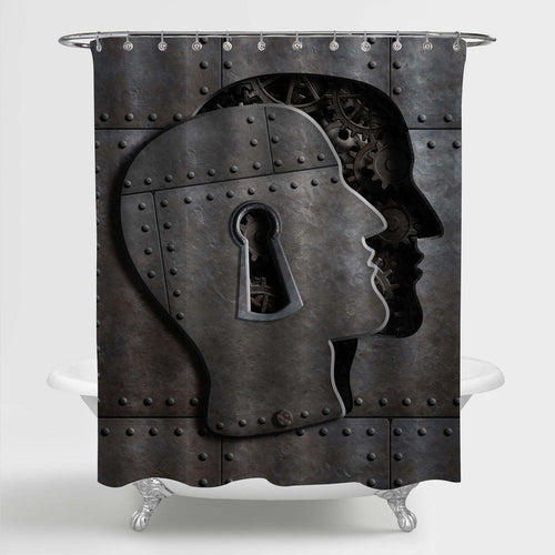 Open Brain Door with Metal Gears and Cogs Shower Curtain - Grey