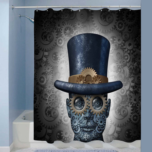 Mechanical Human Head Made of Gears and Cogs Shower Curtain - Grey