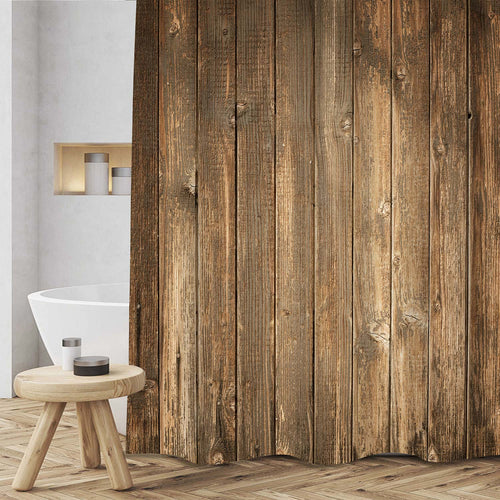 Old Wood Plank Veneer Floorboards Shower Curtain - Brown