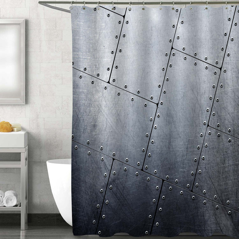 Industrial Riveted Metal Plate Shower Curtain - Grey