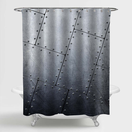 Industrial Riveted Metal Plate Shower Curtain - Grey