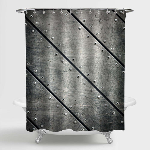 Grunge Metalic Riveted Background Shower Curtain - Grey