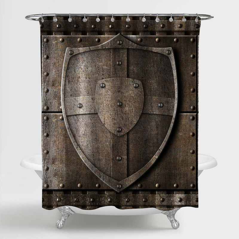 Vintage Metal Knight Shield Over Armour with Rivets Shower Curtain - Brozen