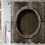 Rusty Armored Metal Porthole Background Shower Curtain - Bronze