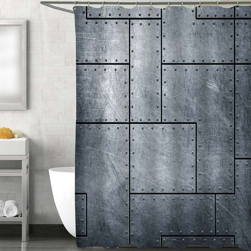 Metallic Scratched Old Steel Plate with Rivets Shower Curtain - Grey
