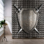Medieval Metal Knight Shield and Two Swords Crossed Shower Curtain - Silver
