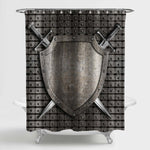 Medieval Metal Knight Shield and Two Swords Crossed Shower Curtain - Silver