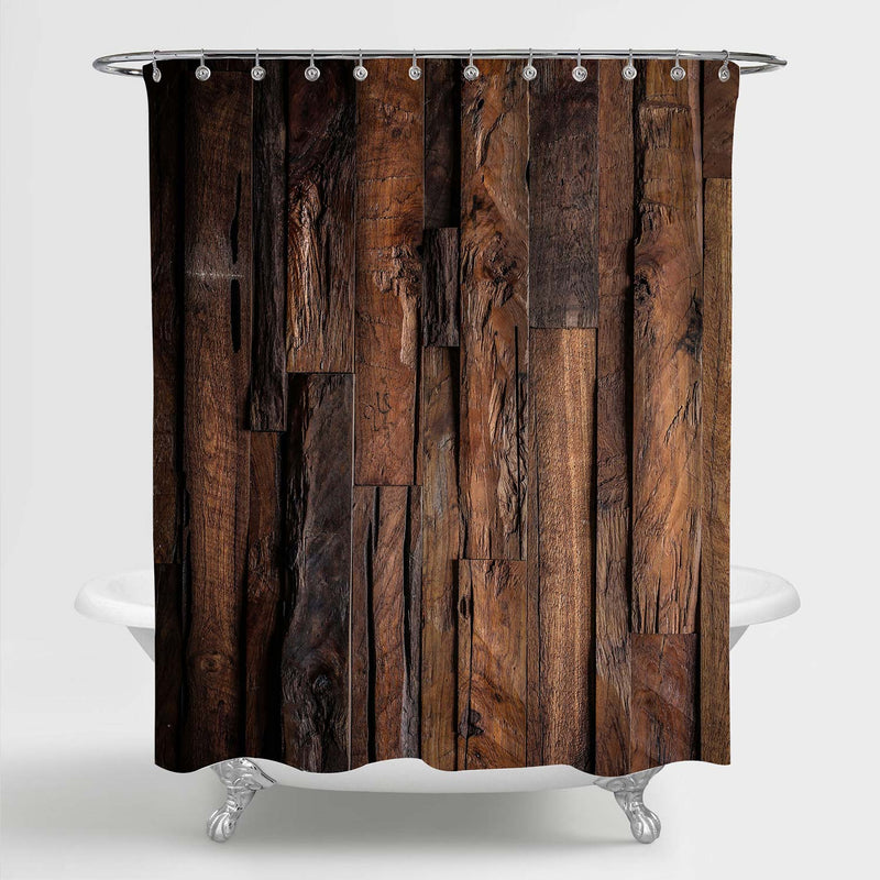 Vintage Dark Wood Panels Shower Curtain - Brown