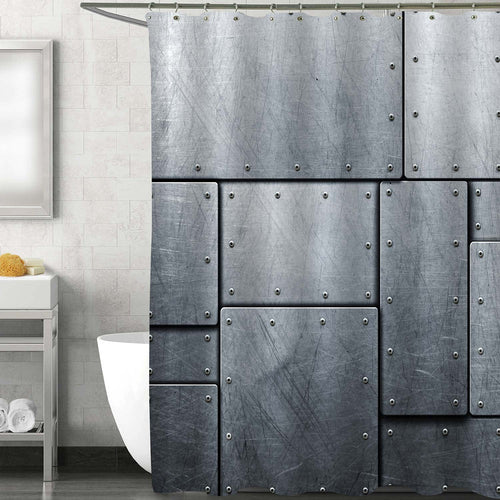 Metal Plate with Rivets on Brushed Steel Background Shower Curtain - Grey