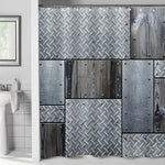 Rustic Old Wood Texture with Corrugated Metal Plate Shower Curtain - Grey Brown