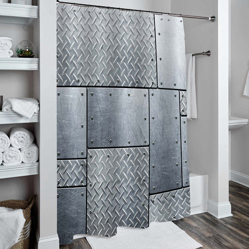 Diamond and Scrached Pattern Metal Plate Shower Curtain - Grey