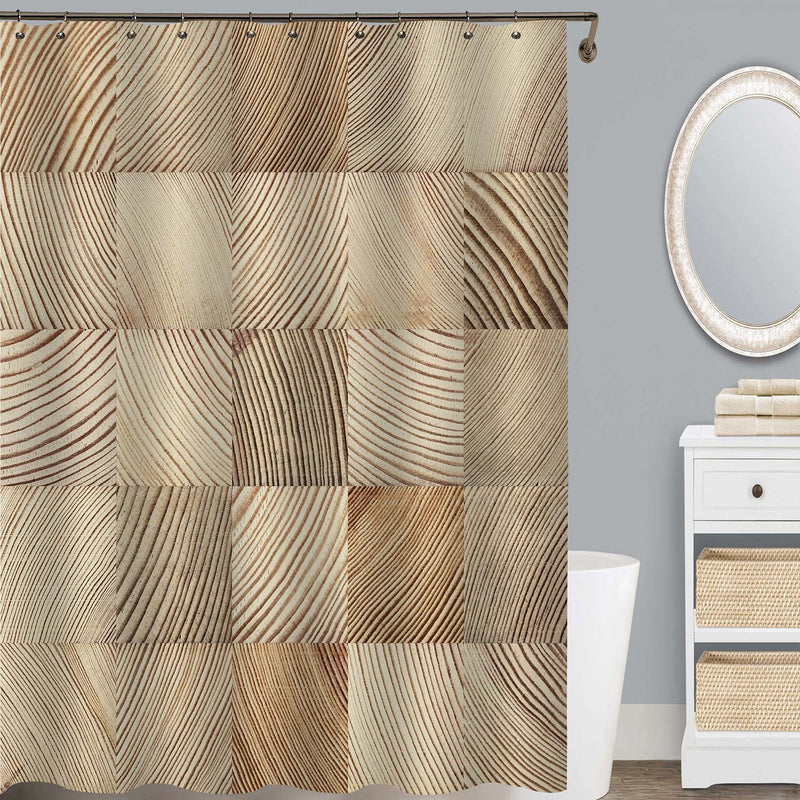 Cross Cut Lumber Blocks Shower Curtain - Brown