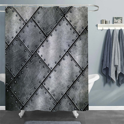 Grunge Metal Plate with Rivets Shower Curtain - Grey