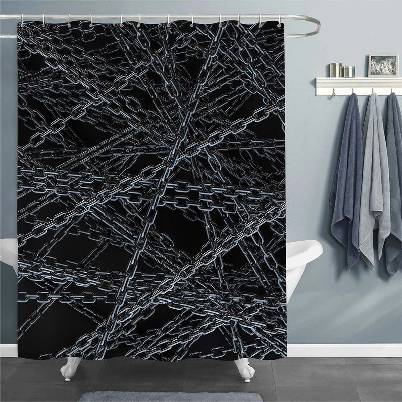 3D Illustration of Heavy Chrome Chains Shower Curtain - Black