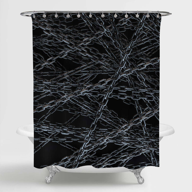 3D Illustration of Heavy Chrome Chains Shower Curtain - Black