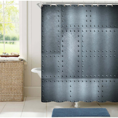 Metal Plates with Rivets Steel Background Shower Curtain - Grey