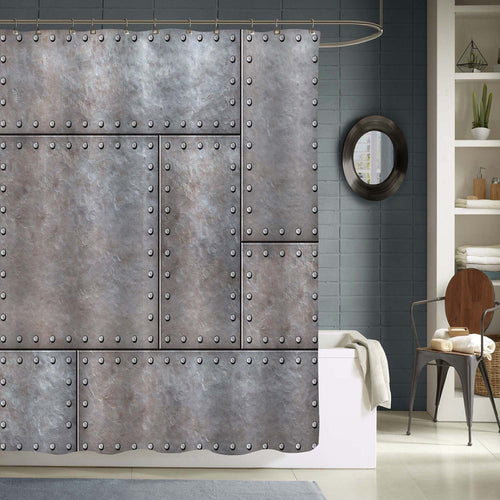 Armored Metal Plates with Rivets Shower Curtain - Grey