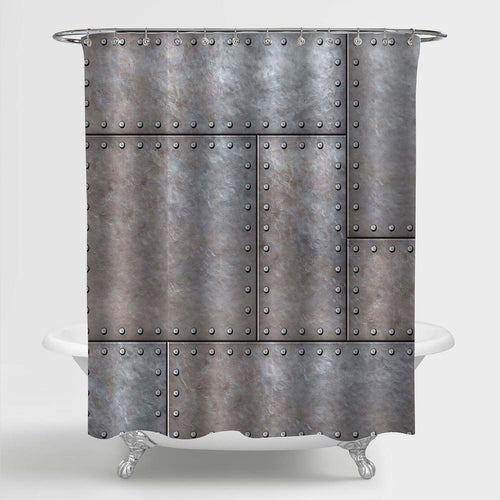 Armored Metal Plates with Rivets Shower Curtain - Grey