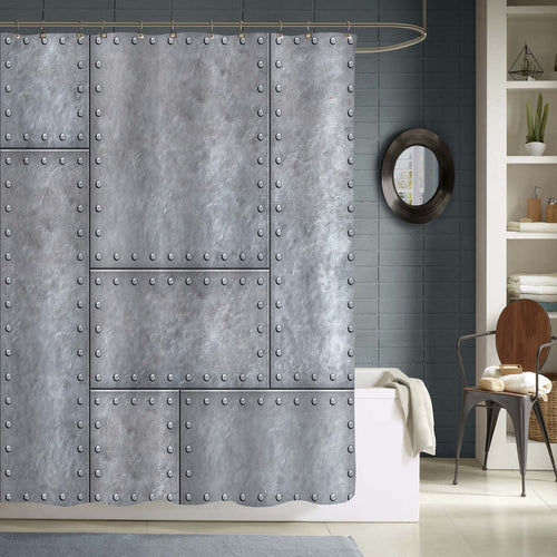 Rustic Stained Metal Plates with Rivets Shower Curtain - Grey