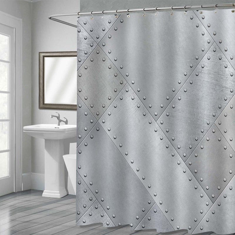 Metal Plates with Rivets Shower Curtain - Silver