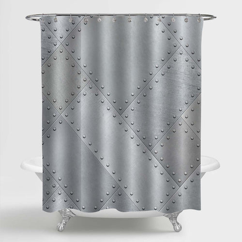 Metal Plates with Rivets Shower Curtain - Silver