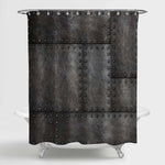 Dark Stained Metal Plates with Rivets Shower Curtain - Black Grey
