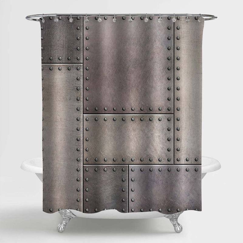 Vintage Armor Plates with Rivets Shower Curtain - Brown Grey