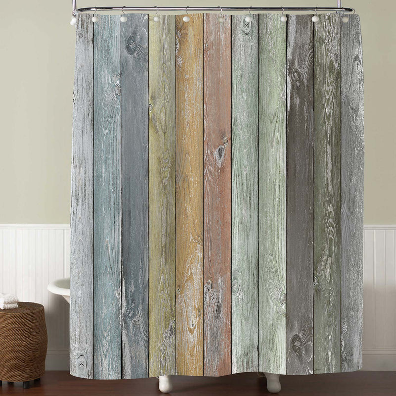 Old Color Wooden Fence Planks Shower Curtain - Multicolor