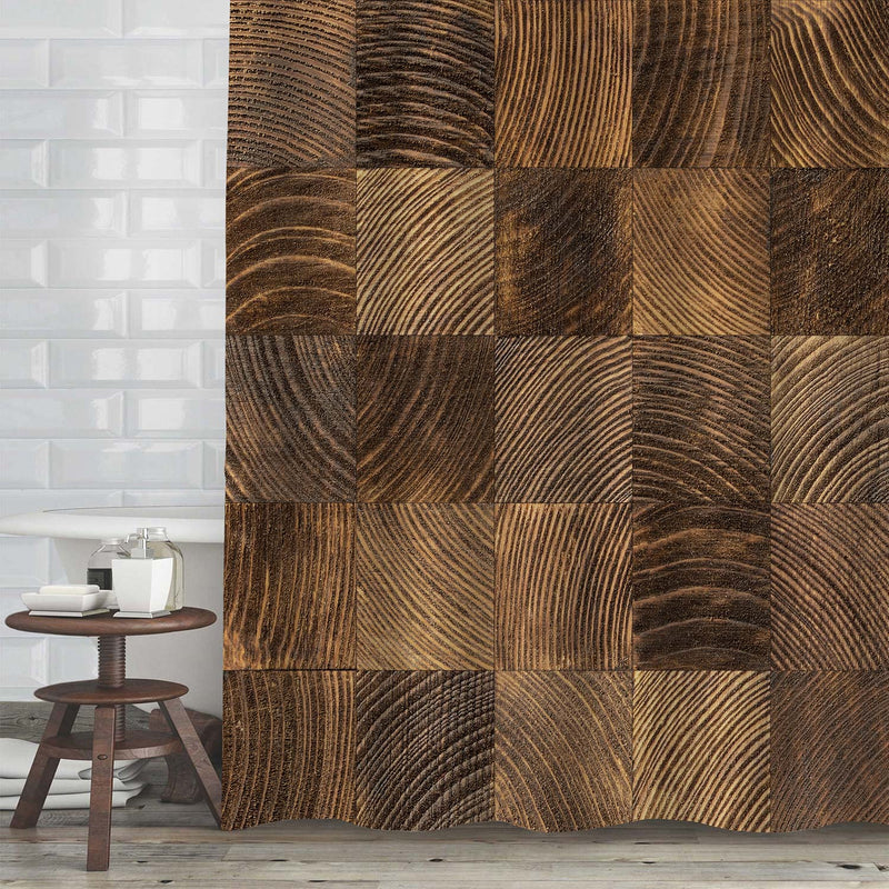 Fragments of Cross-Section of Hard Wood Shower Curtain - Brown