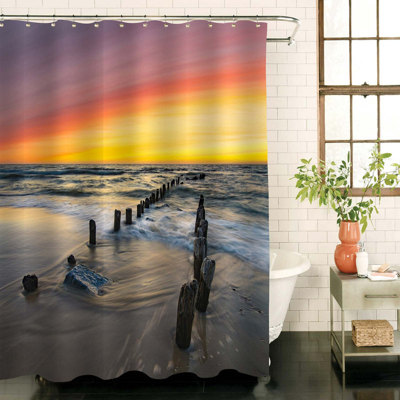 Dramatic Sunset Over Sea Scenery Shower Curtain - Multicolor