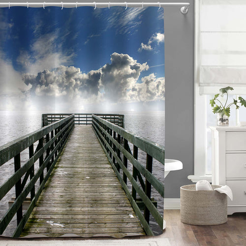 Wooden Boardwalk Shower Curtain - Blue Grey