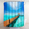 Tropical Resort Paradise Wooden Footbridge and Pier Shower Curtain - Blue Green