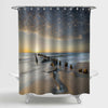 Offshore Breakwaters During Beautiful Sunset Shower Curtain - Brown Gold