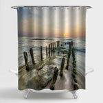 Abandon Wooden Pier Stretches Into the Sea Shower Curtain - Grey